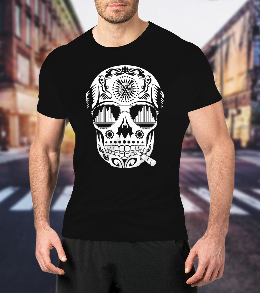 Hunter Skull Thompson Sugar Skull With Sunglasses And Cigarette T-Shirt