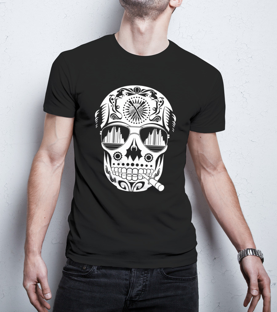 Hunter Skull Thompson Sugar Skull With Sunglasses And Cigarette T-Shirt
