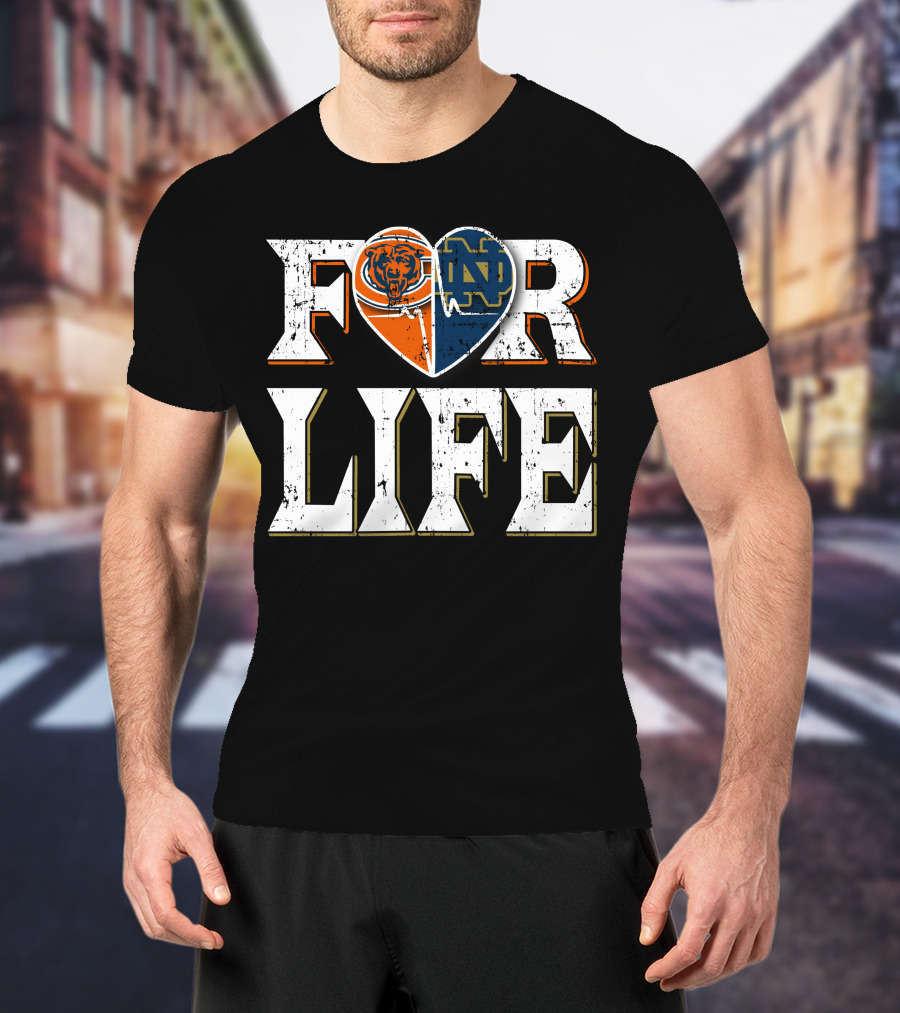For Life Bears Notre Dame Fighting Irish Heart T-Shirt