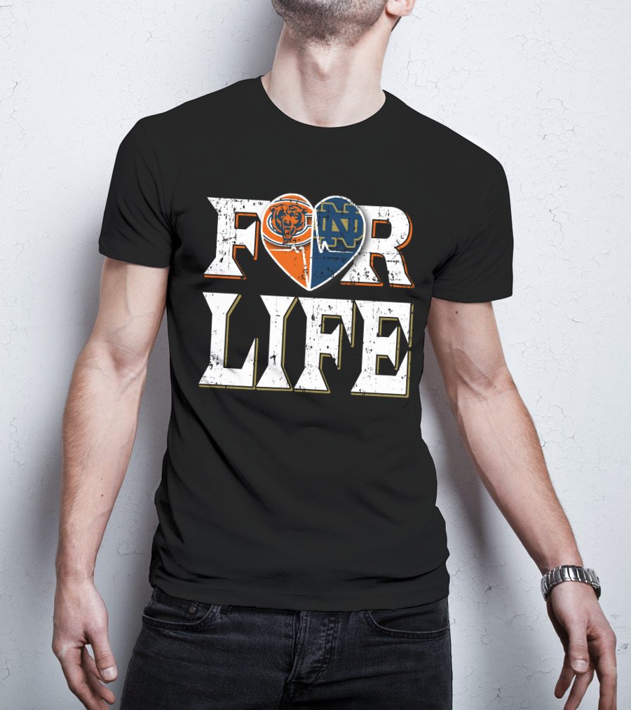 For Life Bears Notre Dame Fighting Irish Heart T-Shirt