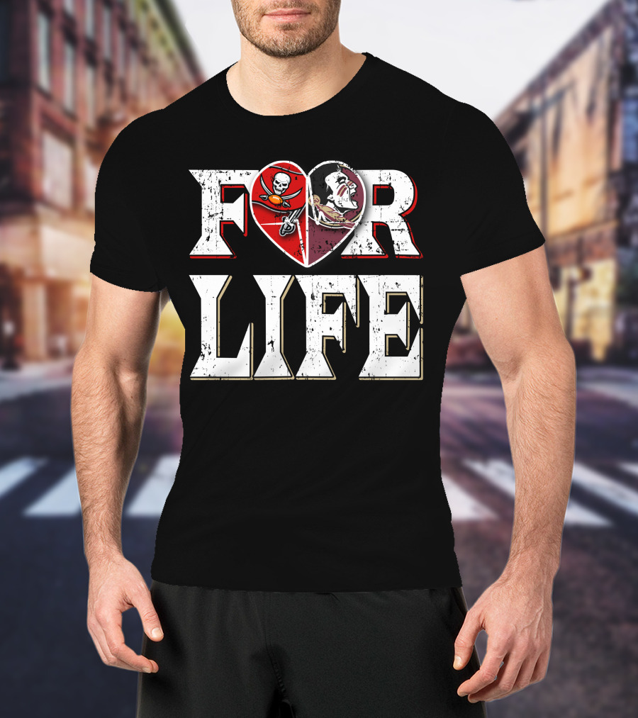 For Life Buccaneers Seminoles Logos Heart T-Shirt