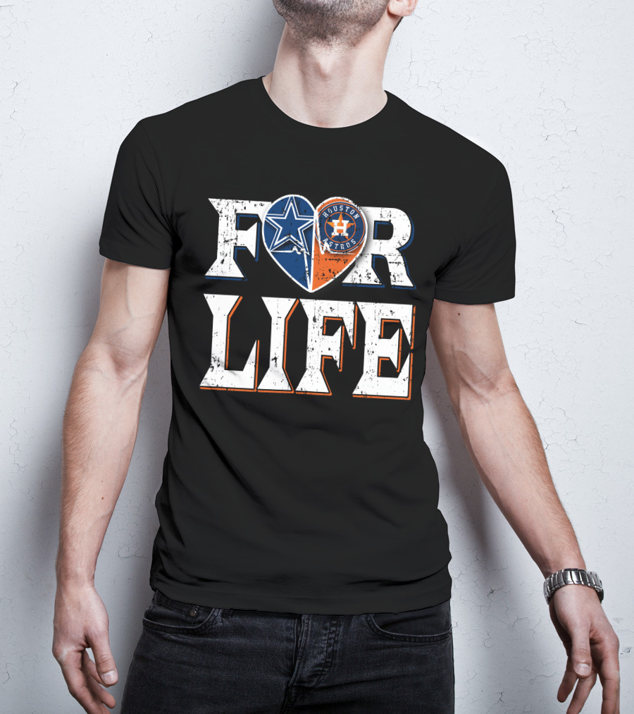 For Life Dallas Cowboys Houston Astros Heart T-Shirt
