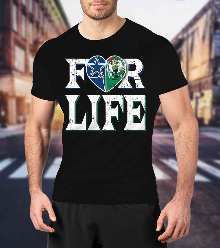 For Life Dallas Cowboys Boston Celtics Logo Heart T-Shirt
