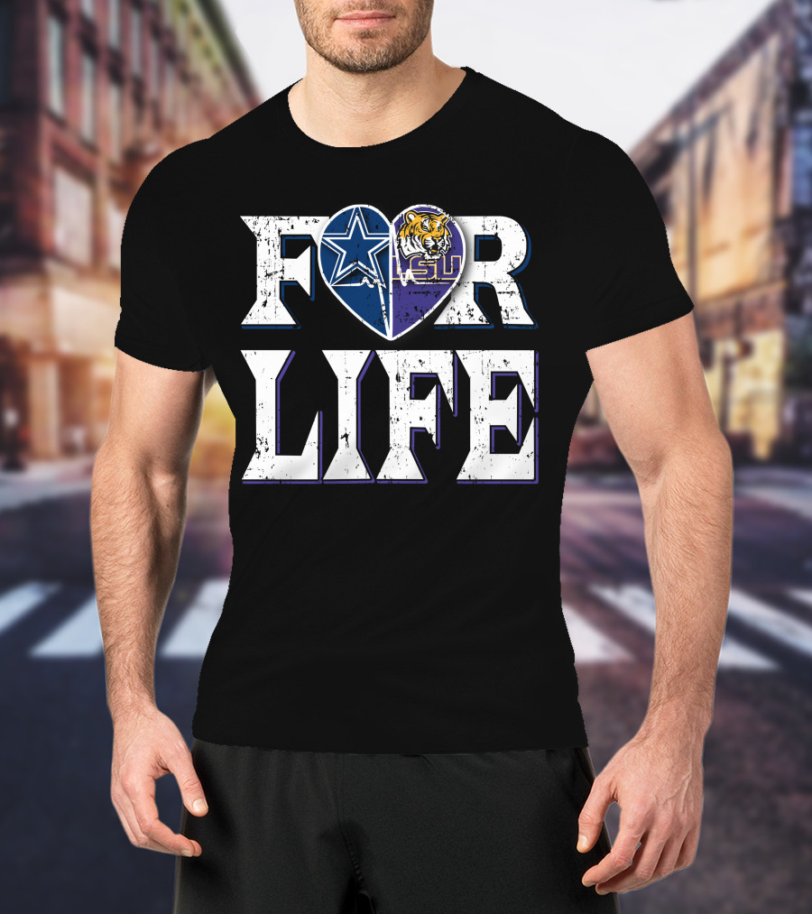 For Life Cowboys Lsu Tiger Star Heart T-Shirt