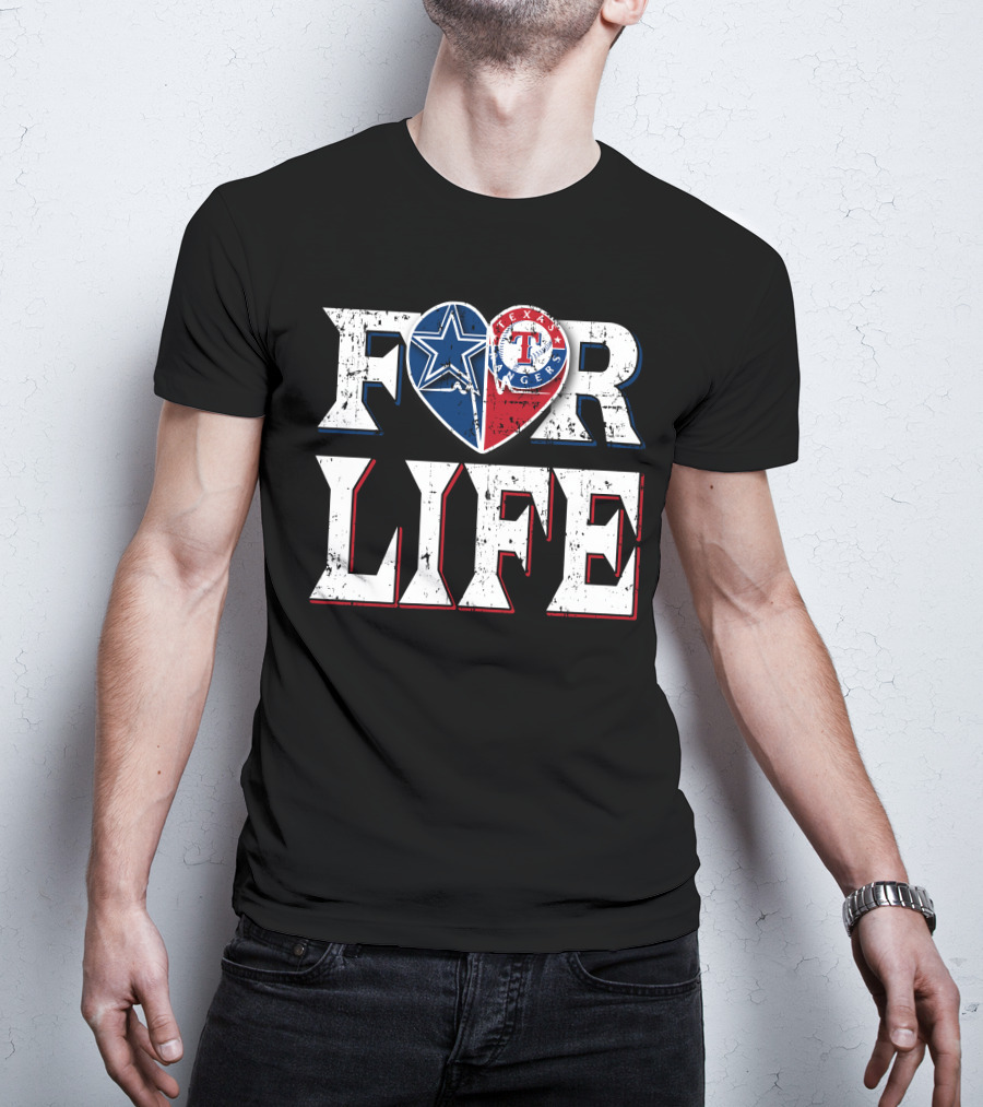 Dallas Cowboys Texas Rangers Heart For Life T-Shirt