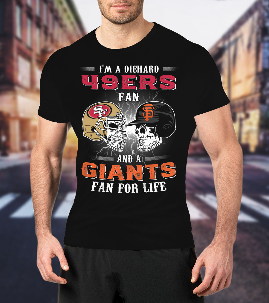 49ers Fan And A Giants Fan San Francisco Football And Baseball Helmets T-Shirt