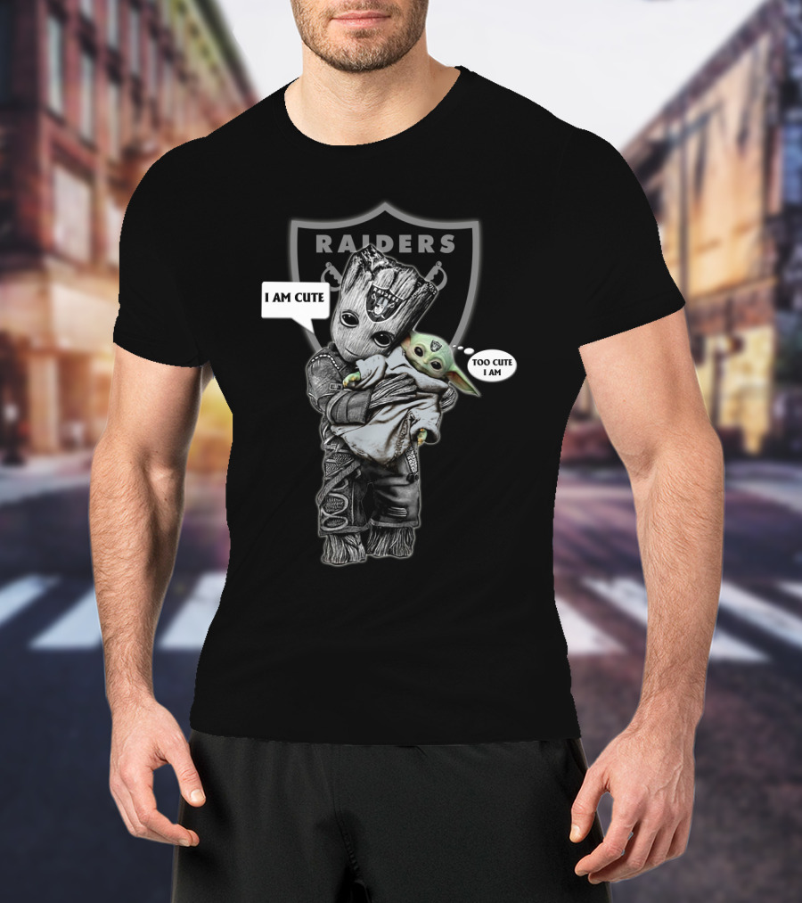 RAIDERS I AM CUTE TOO CUTE Yoda Groot NFL T-Shirt