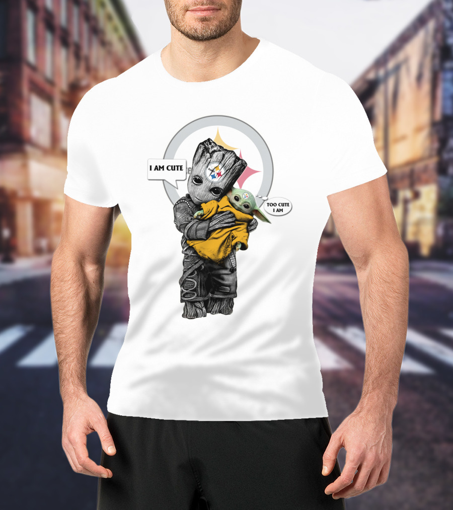 I AM CUTE TOO CUTE I AM Steelers NFL Yoda Groot T-Shirt