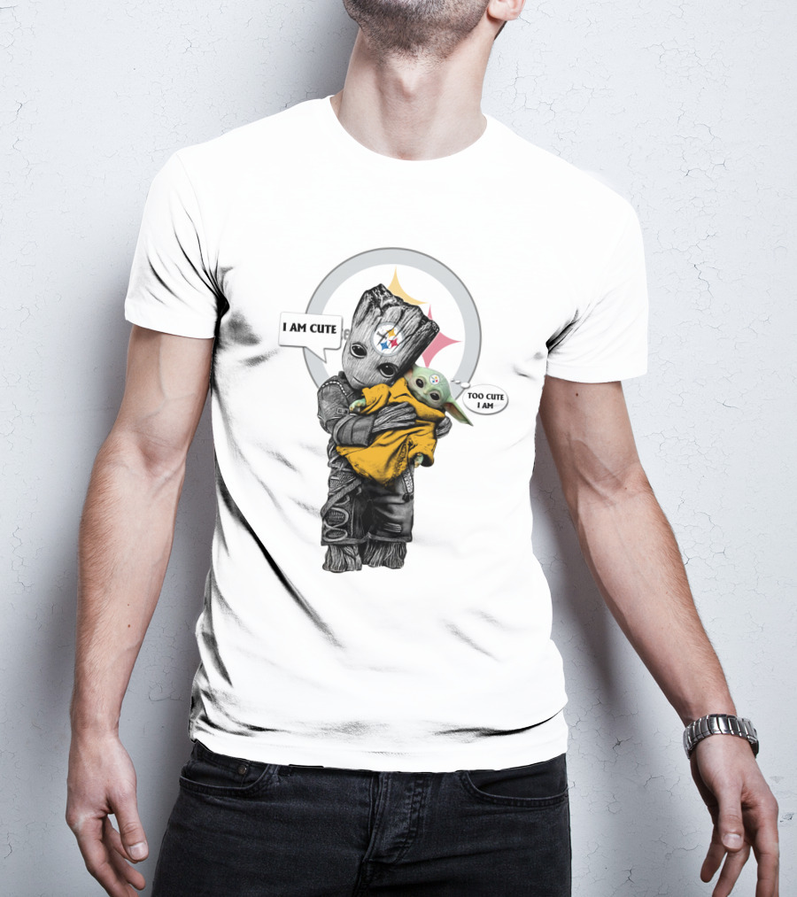 I AM CUTE TOO CUTE I AM Steelers NFL Yoda Groot T-Shirt
