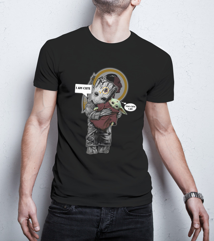 WR 010 NFL YodaST I Am Cute Too Cute I Am Baby Characters Hugging T-Shirt