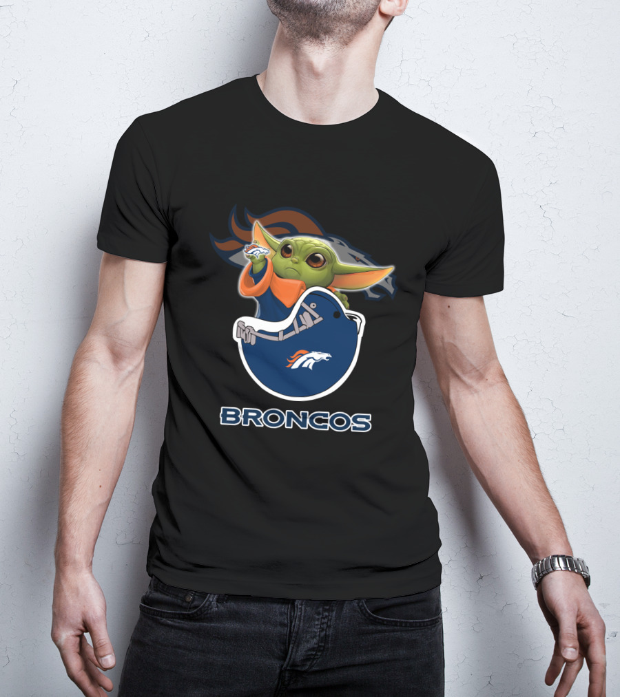 Yoda Denver Broncos Baby Yoda Holding Helmet T-Shirt