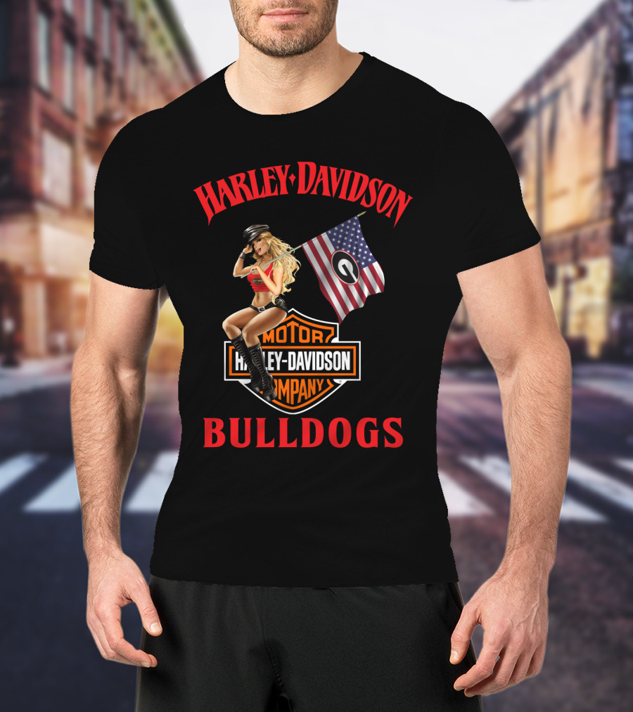 Harley Davidson Motor Company Bulldogs American Flag Girl T-Shirt