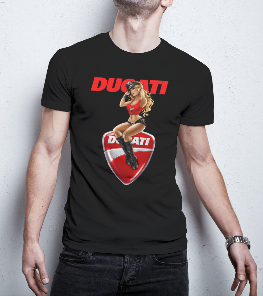 Ducati Red Badge With Woman In Boots And Hat T-Shirt