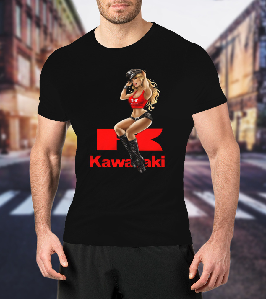 Kawasaki Girl In Red And Black Outfit With Cap And Boots T-Shirt