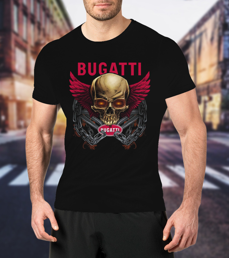 Bugatti Skull With Wings And Chains T-Shirt