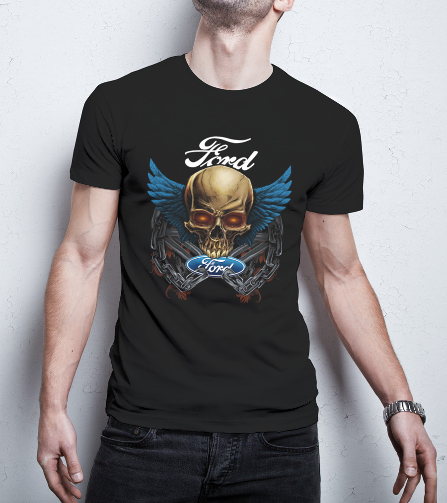 Ford Skull Wings Chains Logo Blue Theme T-Shirt