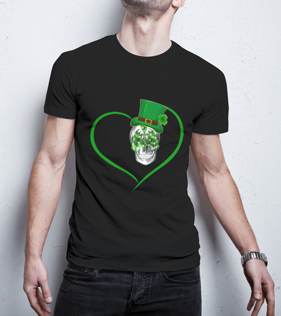 Skull Heart Shamrock Top Hat St. Patrick's Day T-Shirt