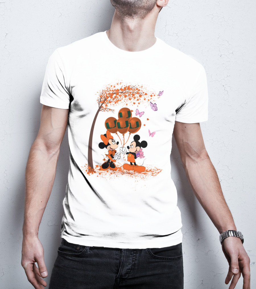 Ncaa Miami Hurricanes Mickey Minnie Balloons Butterflies T-Shirt