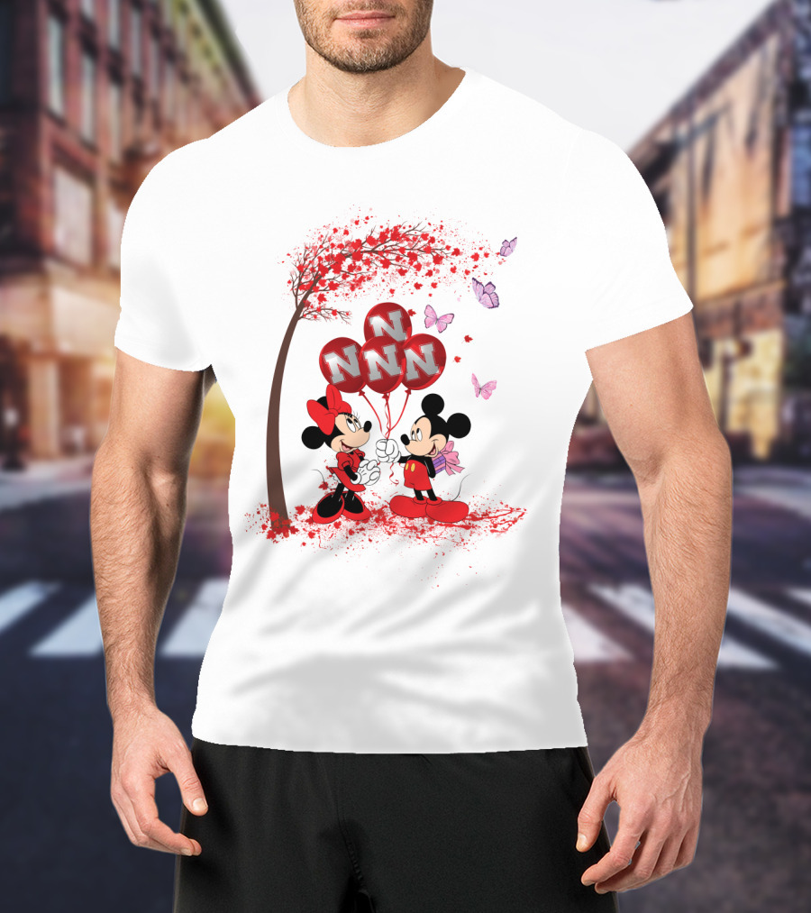 Ncaa Nebraska Cornhuskers Mickey Minnie Balloons Butterflies T-Shirt