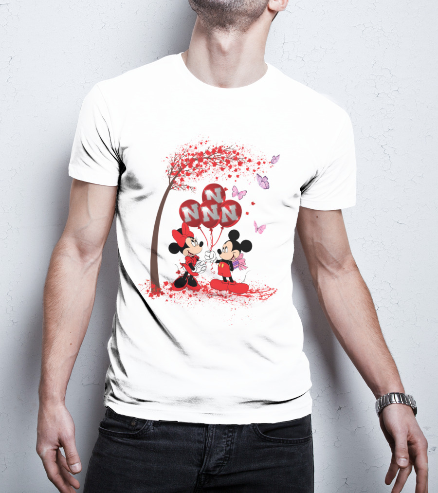 Ncaa Nebraska Cornhuskers Mickey Minnie Balloons Butterflies T-Shirt