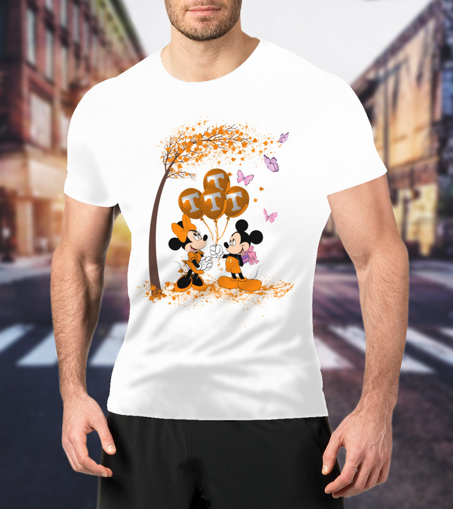 Ncaa Tennessee Volunteers Mickey And Minnie Tree Tt Balloons Butterflies T-Shirt
