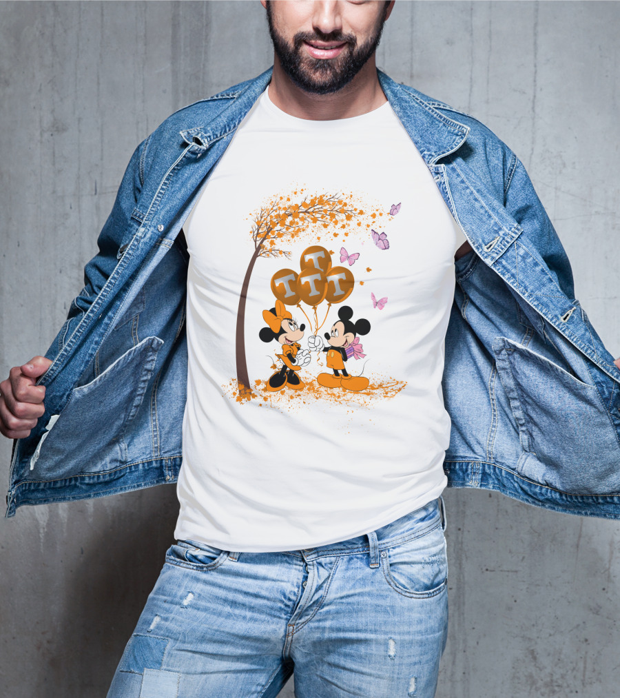 Ncaa Tennessee Volunteers Mickey And Minnie Tree Tt Balloons Butterflies T-Shirt