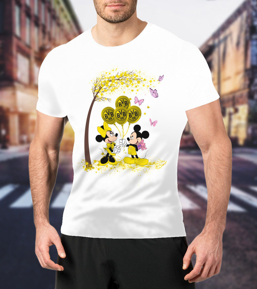 Borussia Dortmund BVB 09 Mickey And Minnie Balloons Bundesliga T-Shirt
