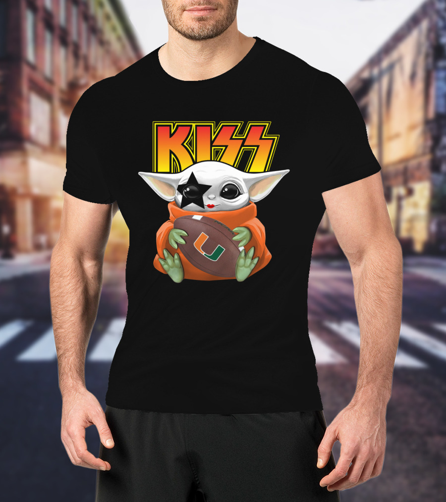 KISS Baby Yoda Miami Hurricanes Football Star Paul Stanley Face Paint T-Shirt