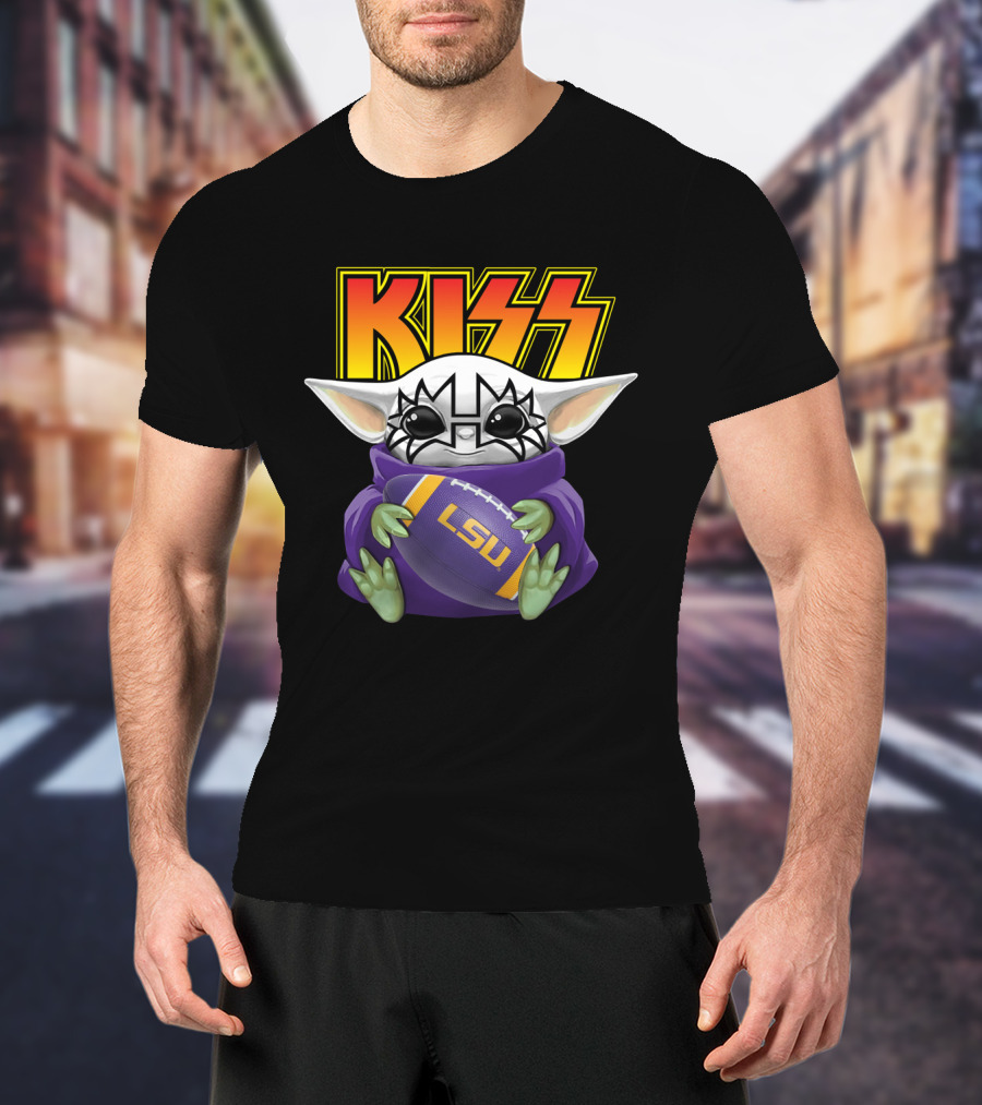 KISS Baby Yoda Tommy Thayer LSU Tigers Football T-Shirt