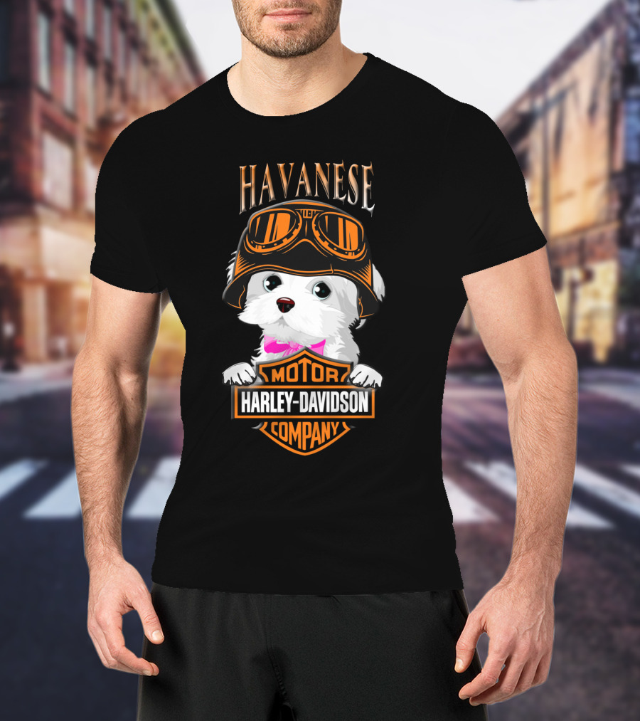 Havanese Harley Davidson Motor Company Dog With Goggles T-Shirt