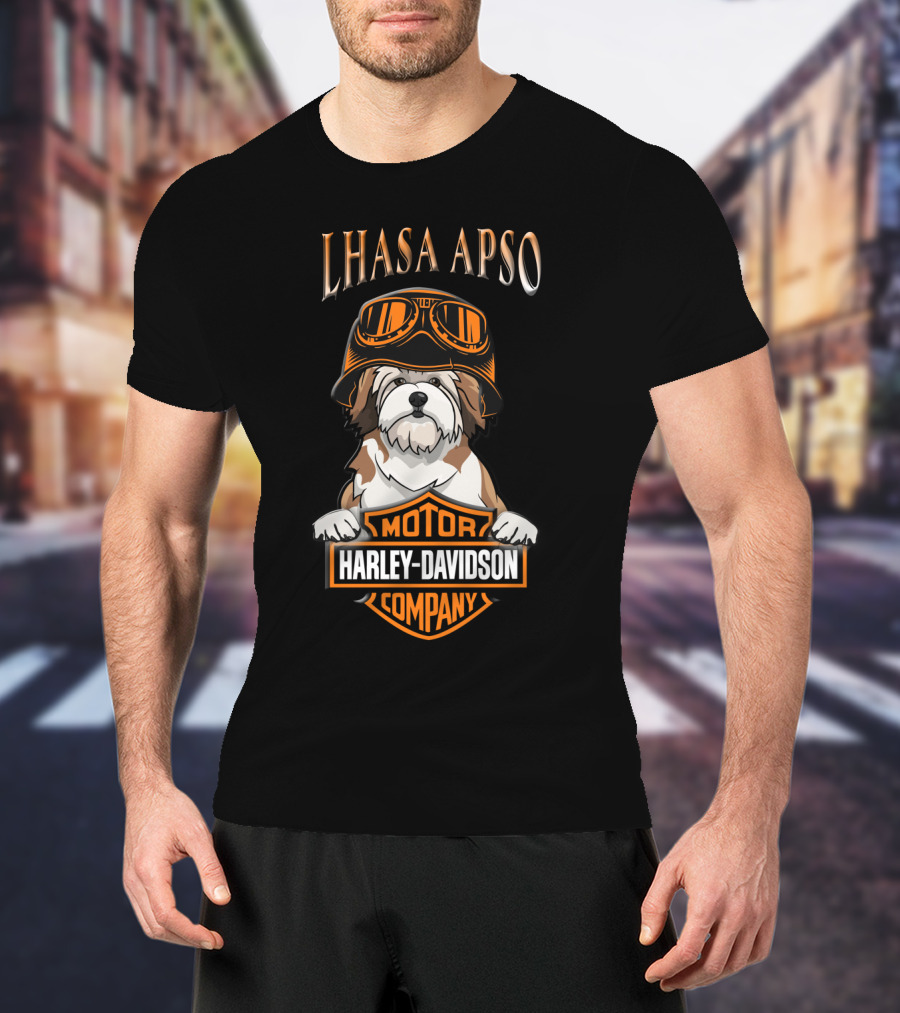 Lhasa Apso Harley Davidson Motor Company Dog With Goggles T-Shirt