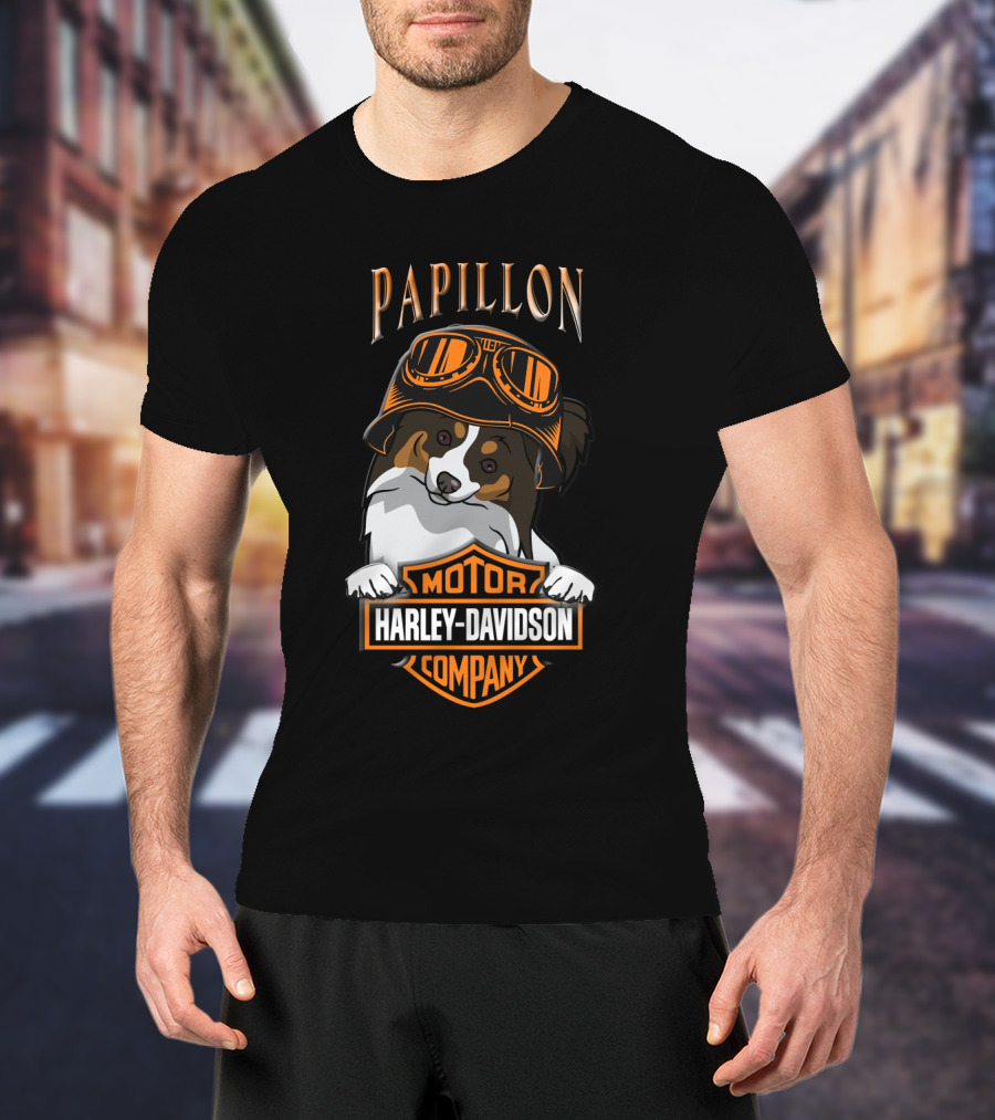 Papillon Harley Davidson Motor Company Dog Goggles T-Shirt
