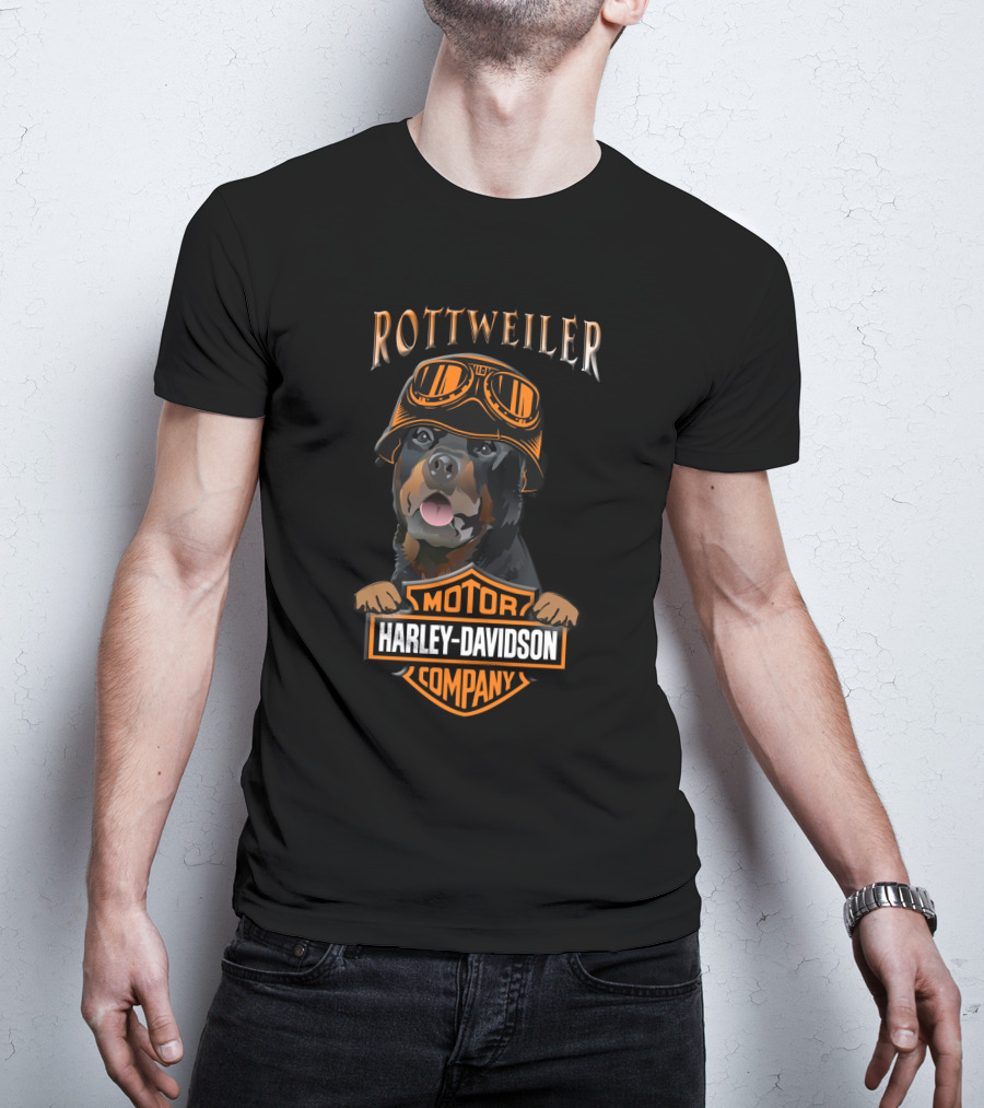 Rottweilers Harley Davidson Motorcycle Company Logo With Helmeted Dog T-Shirt