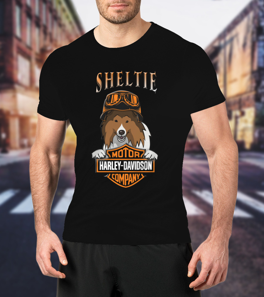 Sheltie Harley Davidson Motor Company Dog In Goggles T-Shirt