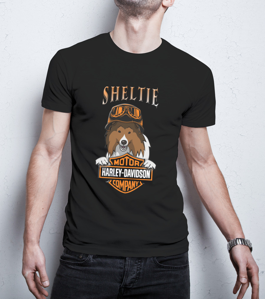Sheltie Harley Davidson Motor Company Dog In Goggles T-Shirt