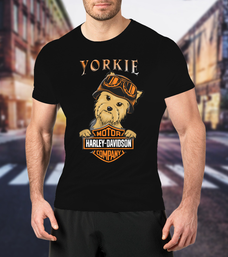 Yorkie Harley Davidson Motorcycle Dog With Goggles T-Shirt