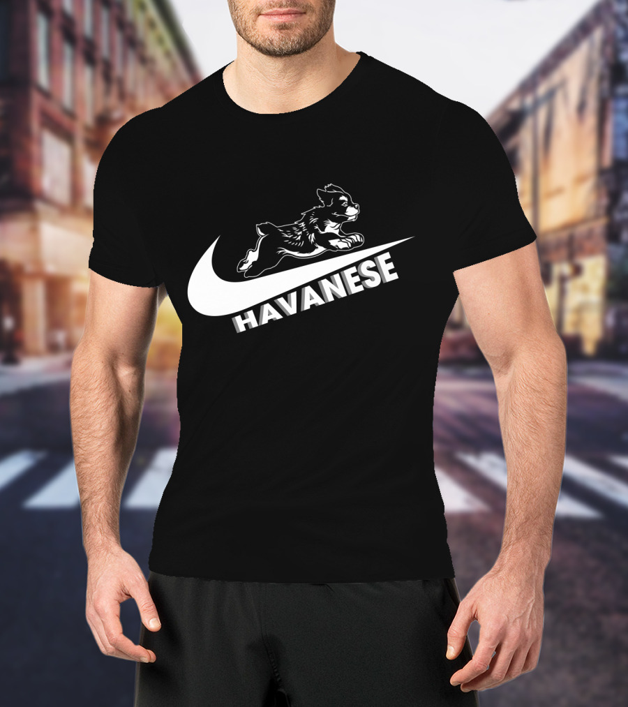 Havanese Nike Dog Jumping Swoosh T-Shirt