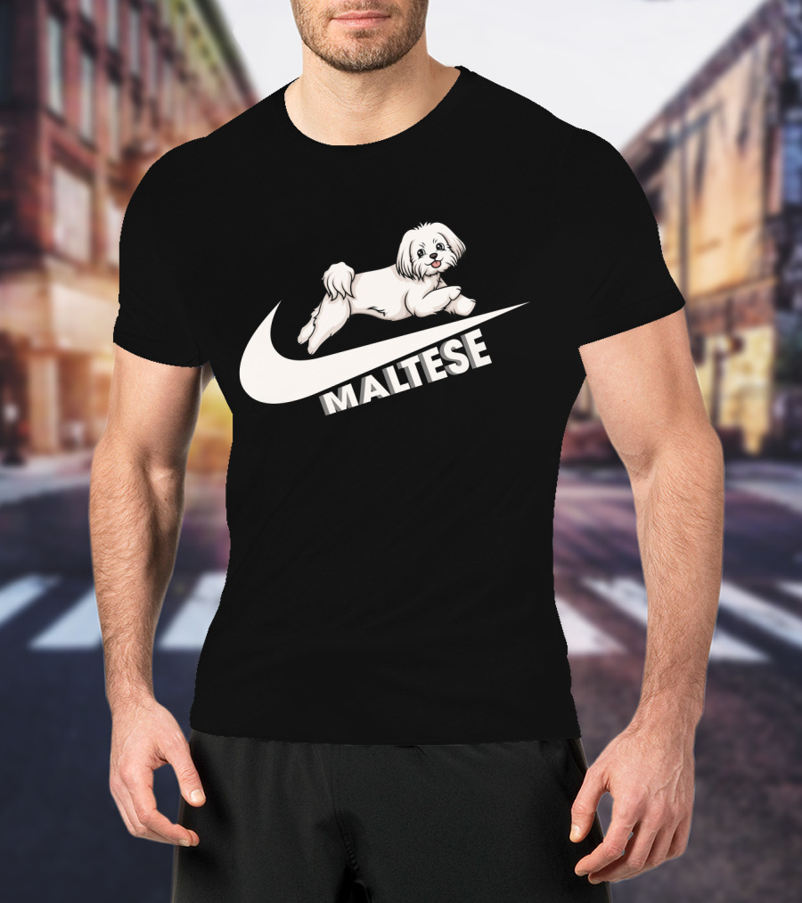Maltese Dog With Nike T-Shirt