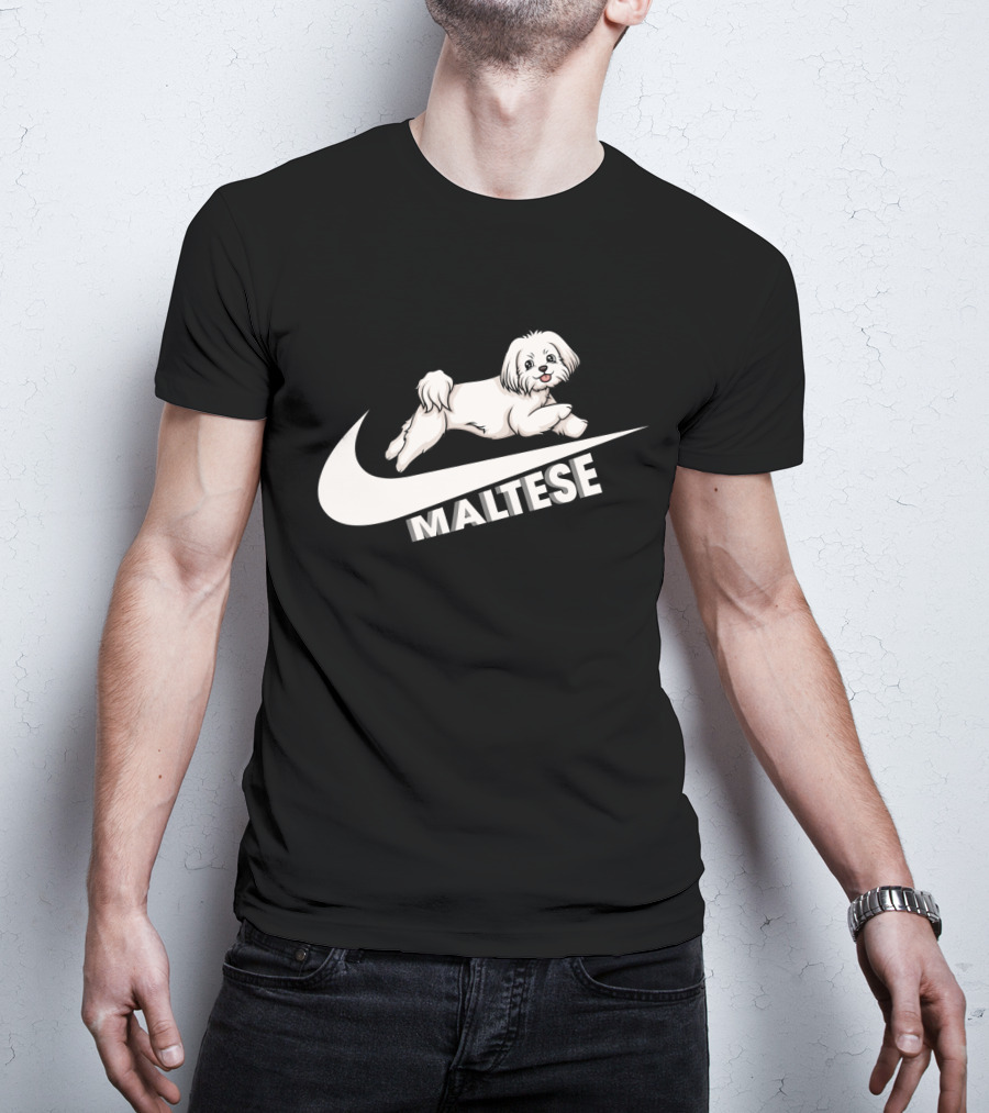 Maltese Dog With Nike T-Shirt