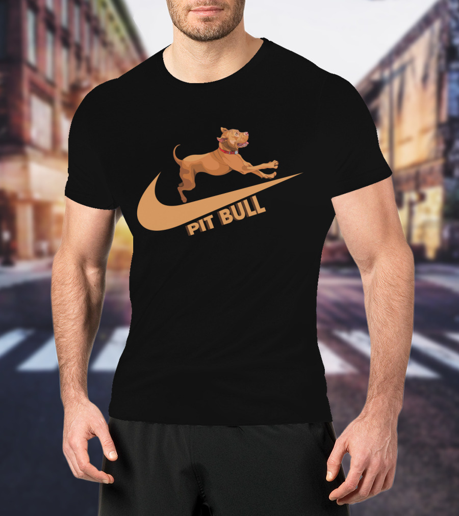 Pit Bull Nike Swoosh Dog Jumping T-Shirt