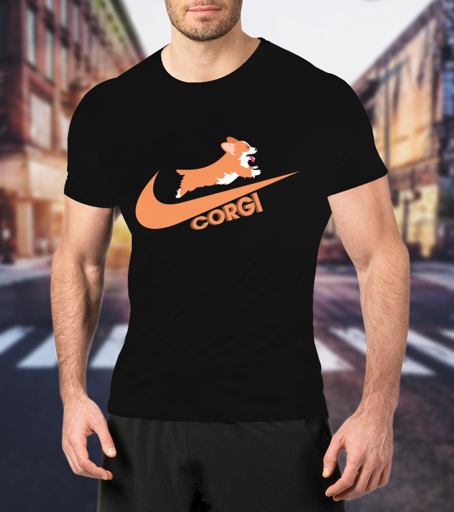 Corgi Jumping Nike Swoosh T-Shirt