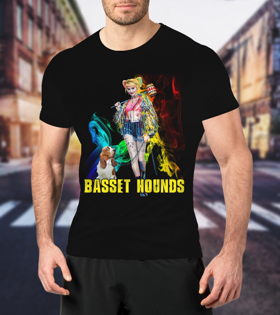 Harley Quinn Basset Hounds Colorful Smoke T-Shirt
