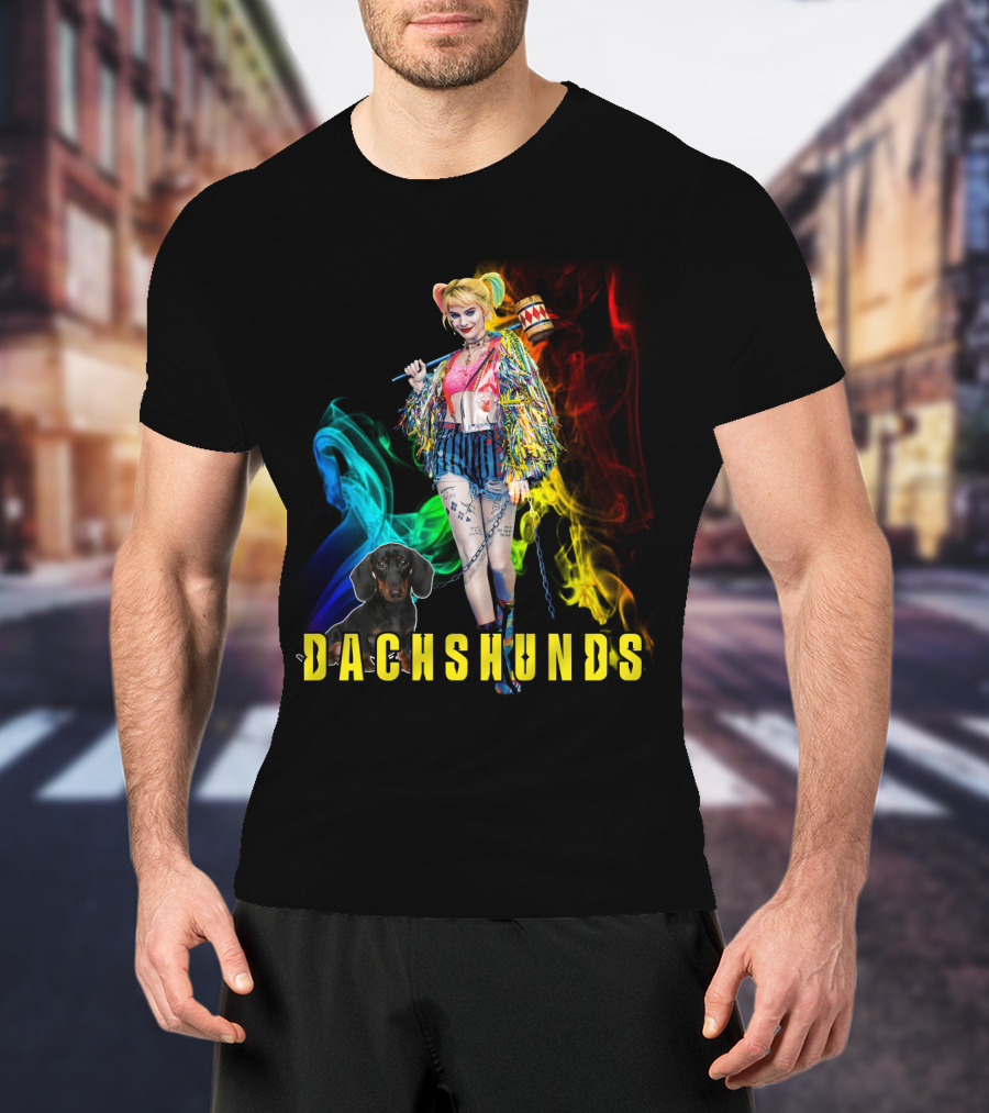 Dachshunds Harley Quinn Colorful Smoke Design Dh T-Shirt