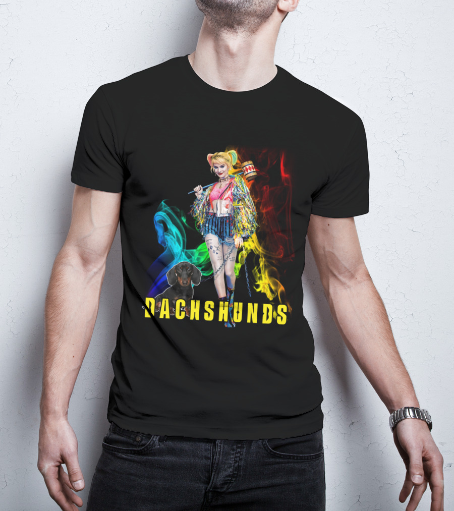 Dachshunds Harley Quinn Colorful Smoke Design Dh T-Shirt