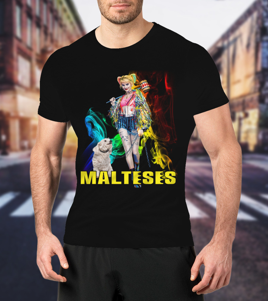 Harley Quinn Colorful Rainbow Malteses T-Shirt