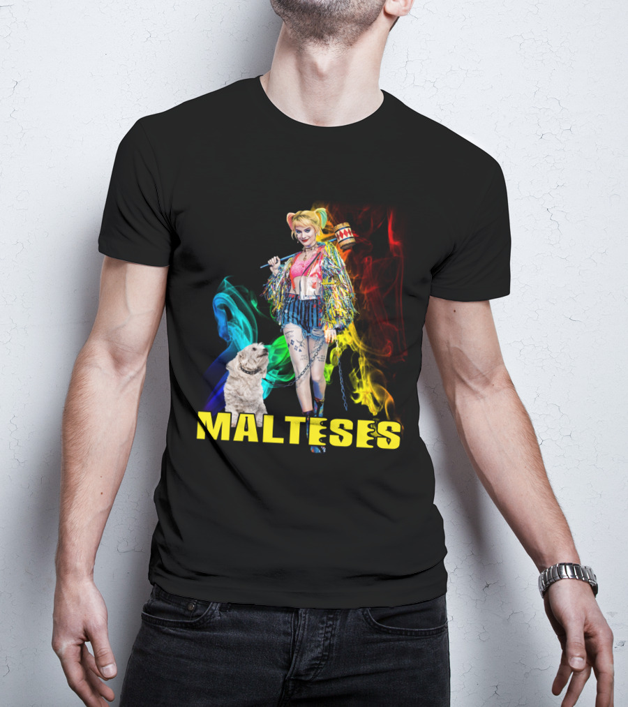 Harley Quinn Colorful Rainbow Malteses T-Shirt