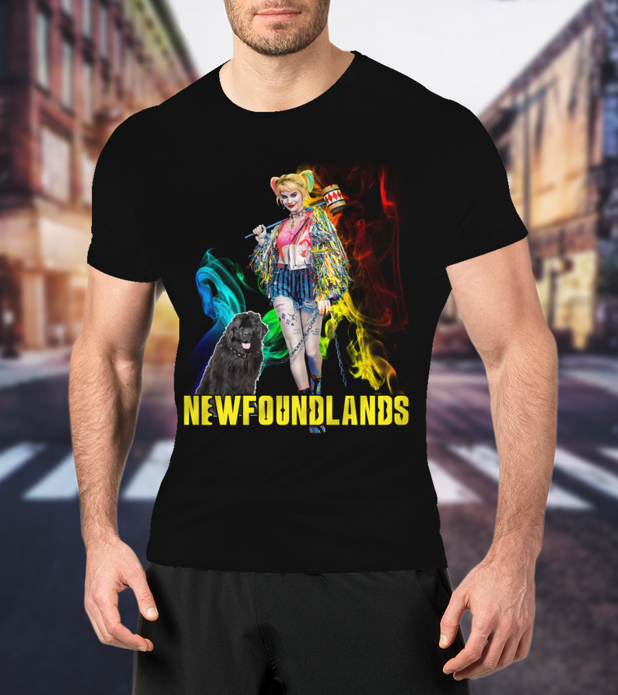 Harley Quinn Newfoundlands Comic Character Newfoundland Dog Colorful Smoke T-Shirt
