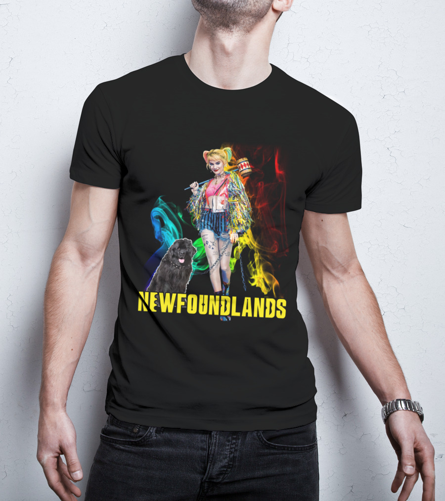 Harley Quinn Newfoundlands Comic Character Newfoundland Dog Colorful Smoke T-Shirt
