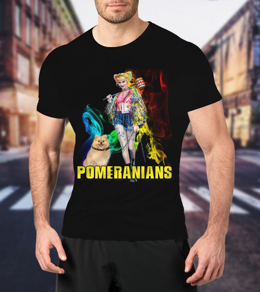 Harley Quinn Pomeranians Colorful Smoke T-Shirt
