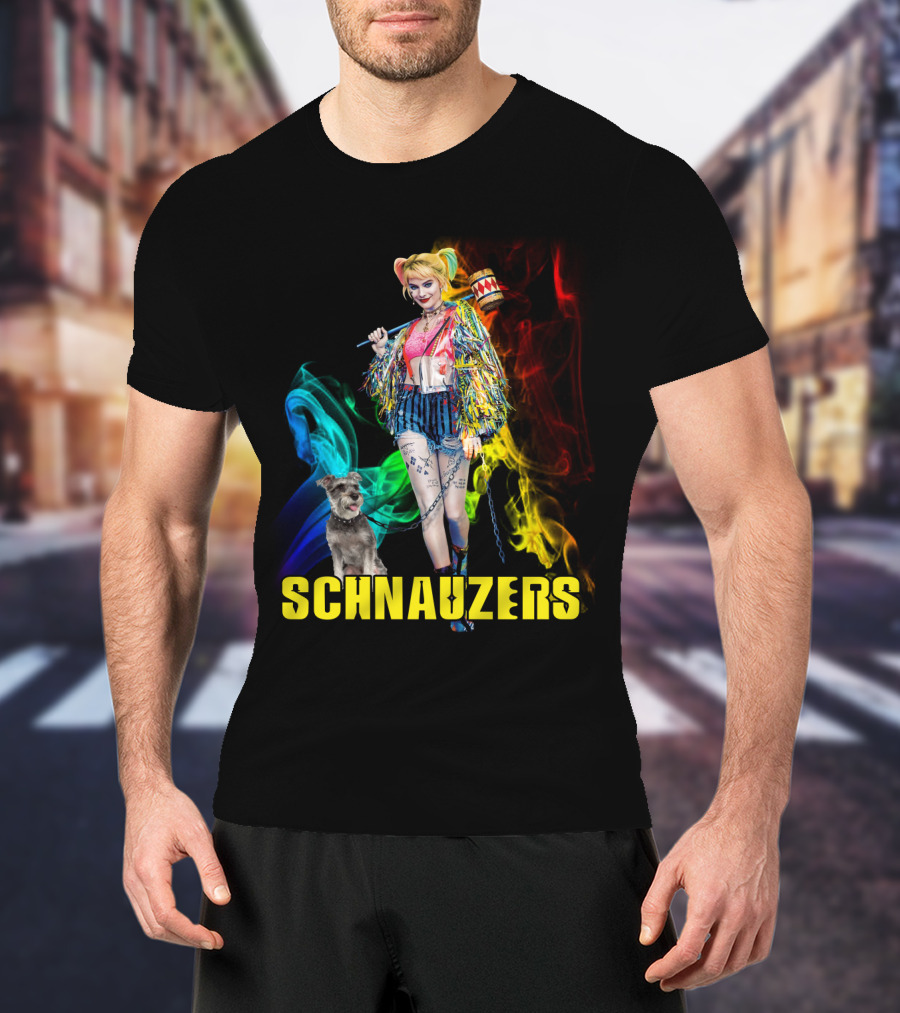 Harley Quinn Schnauzers Colorful Comic Style T-Shirt